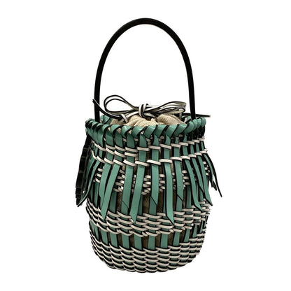 Loewe Fringe Bucket Bag Small Light Green White Basket Leather — view 3