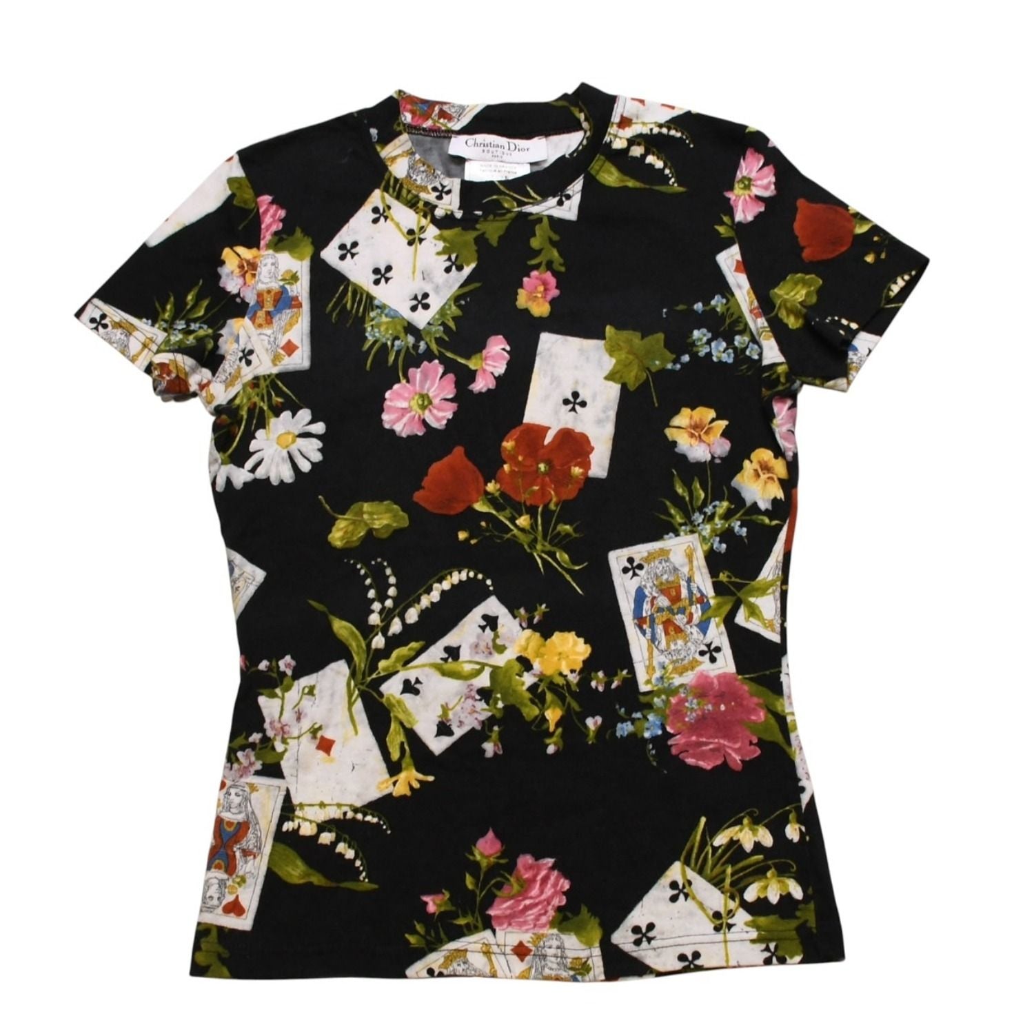 Dior Short Sleeve T-Shirt 36 Botanical Playing Cards All Over Print Vintage