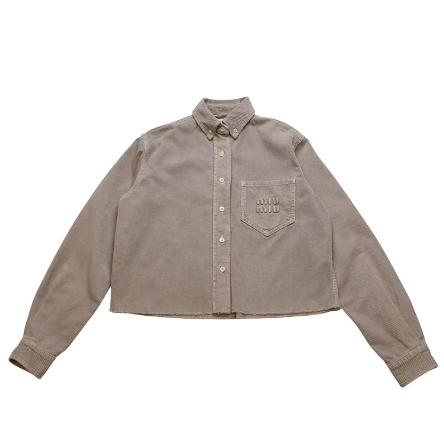 Miu Miu Garment Dye Corduroy Shirt Short Length Cropped Washed Fabric Gray