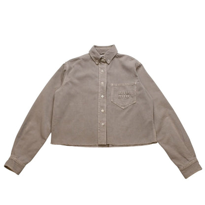 Miu Miu Garment Dye Corduroy Shirt Short Length Cropped Washed Fabric Gray