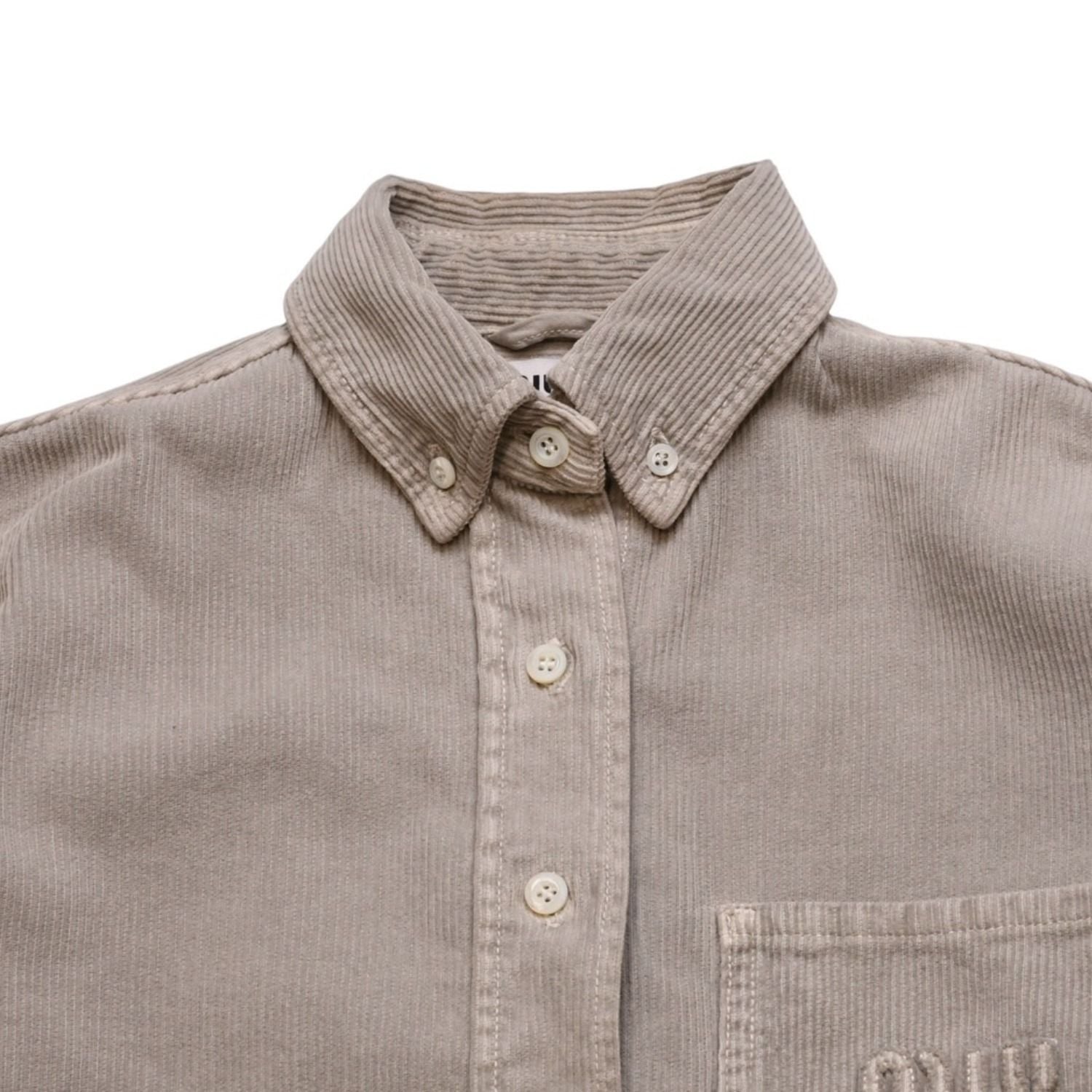 Miu Miu Garment Dye Corduroy Shirt Short Length Cropped Washed Fabric Gray — view 3