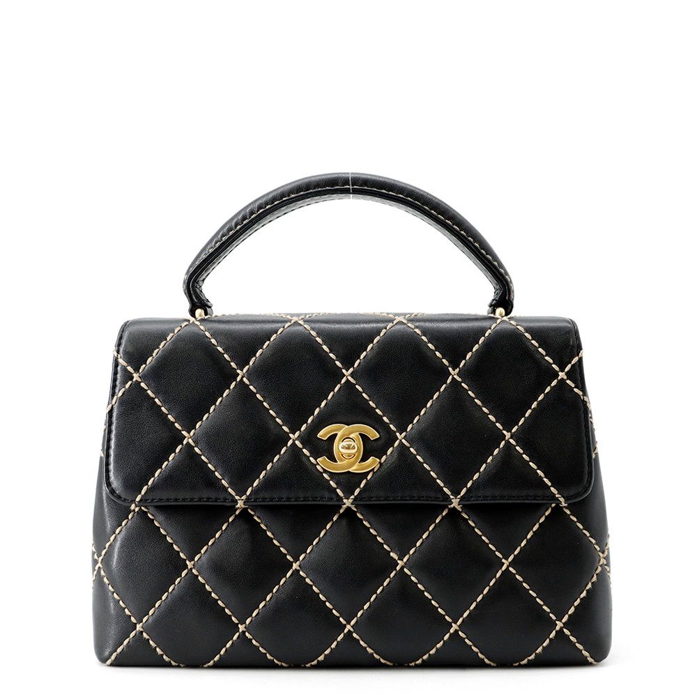 Chanel Handbag Stitch CC Logo Lambskin Bag Black