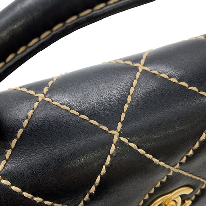 Chanel Handbag Stitch CC Logo Lambskin Bag Black — view 9