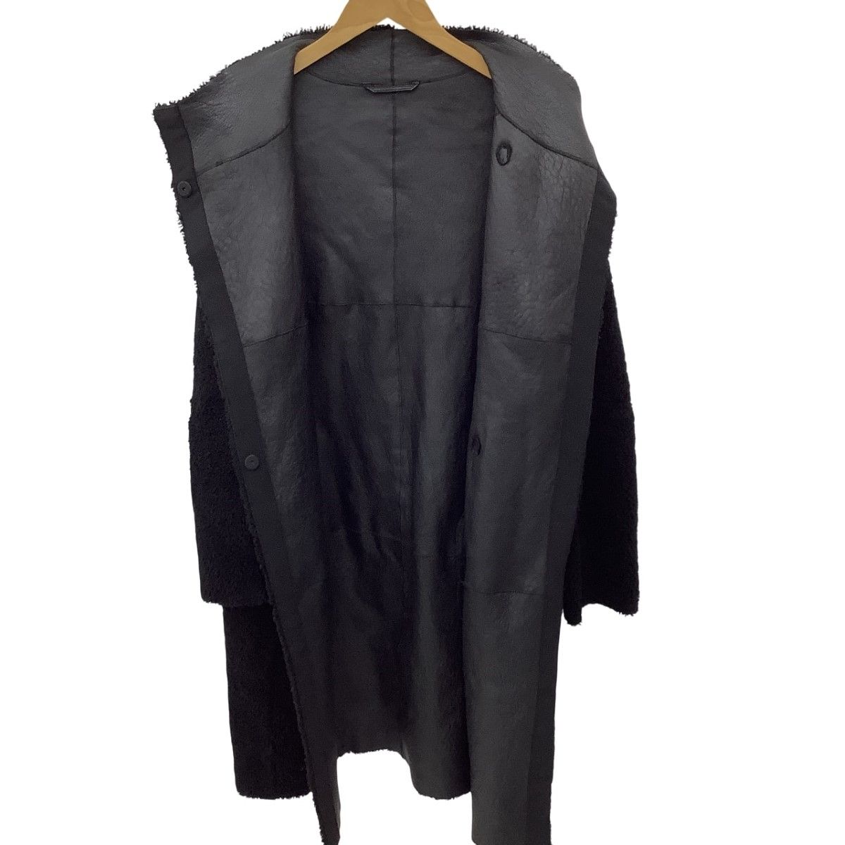 Max Mara Coat Fleece Inside Leather 42 Black — view 3