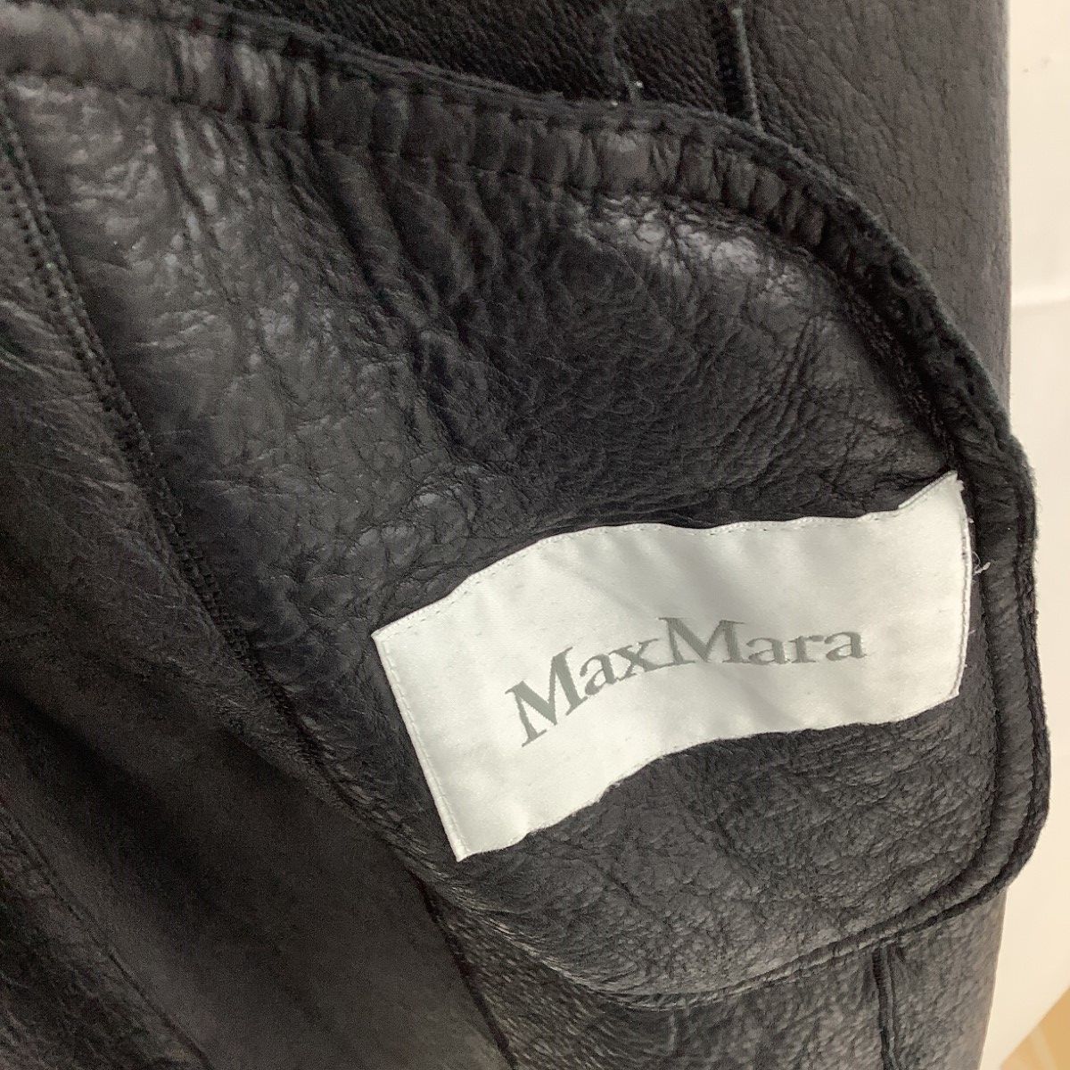 Max Mara Coat Fleece Inside Leather 42 Black — view 4