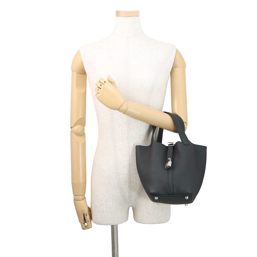 Hermes Handbag Picotin Lock PM Black Silver Taurillon Clemence — view 4