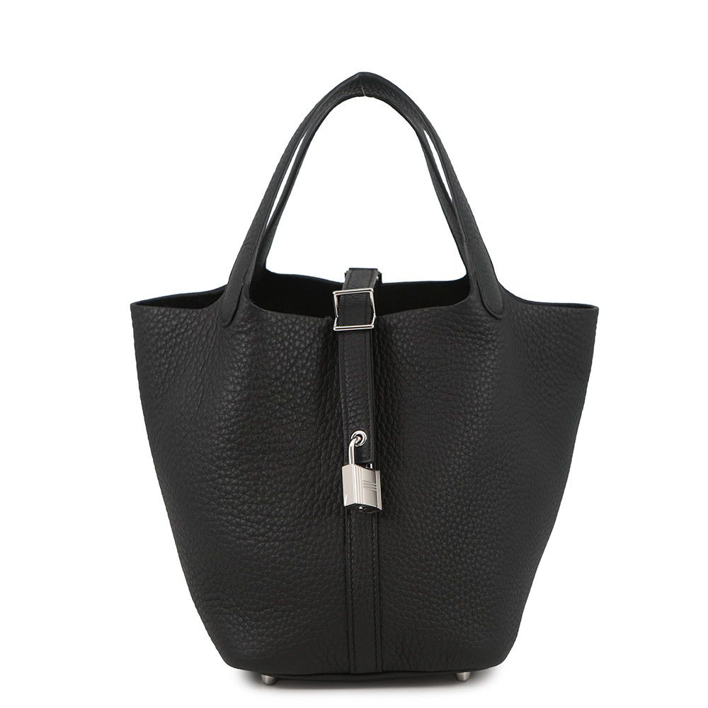 Hermes Handbag Picotin Lock PM Black Silver Taurillon Clemence