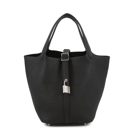 Hermes Handbag Picotin Lock PM Black Silver Taurillon Clemence