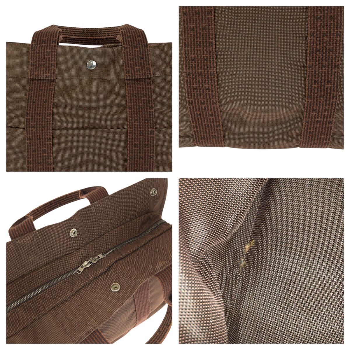 Hermes Her Line MM Brown Silver Polyamide Polyester Tote — view 6