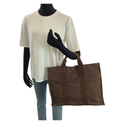 Hermes Her Line MM Brown Silver Polyamide Polyester Tote — view 7