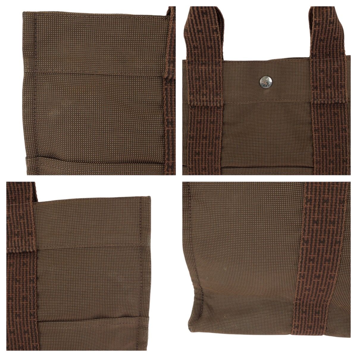 Hermes Her Line MM Brown Silver Polyamide Polyester Tote — view 5