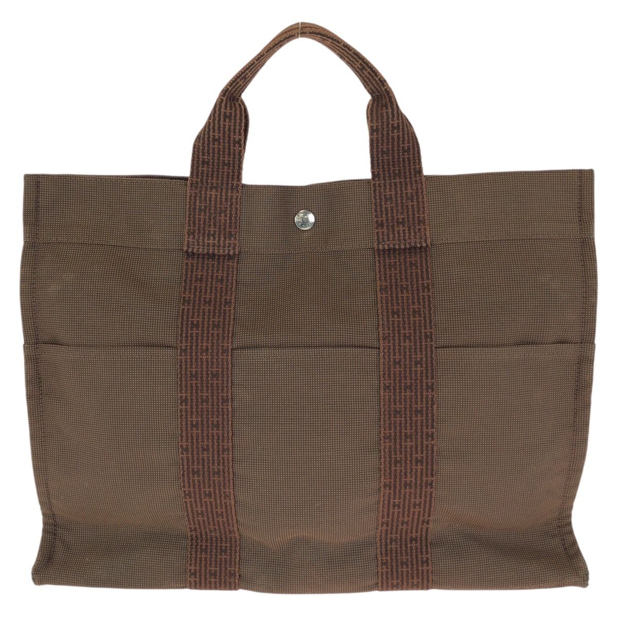 Hermes Her Line MM Brown Silver Polyamide Polyester Tote — view 2
