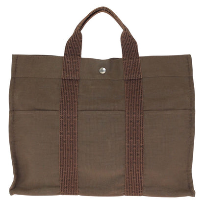 Hermes Her Line MM Brown Silver Polyamide Polyester Tote