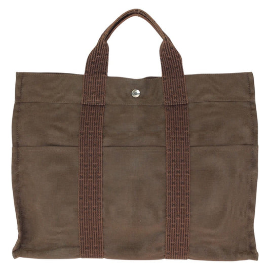 Hermes Her Line MM Brown Silver Polyamide Polyester Tote