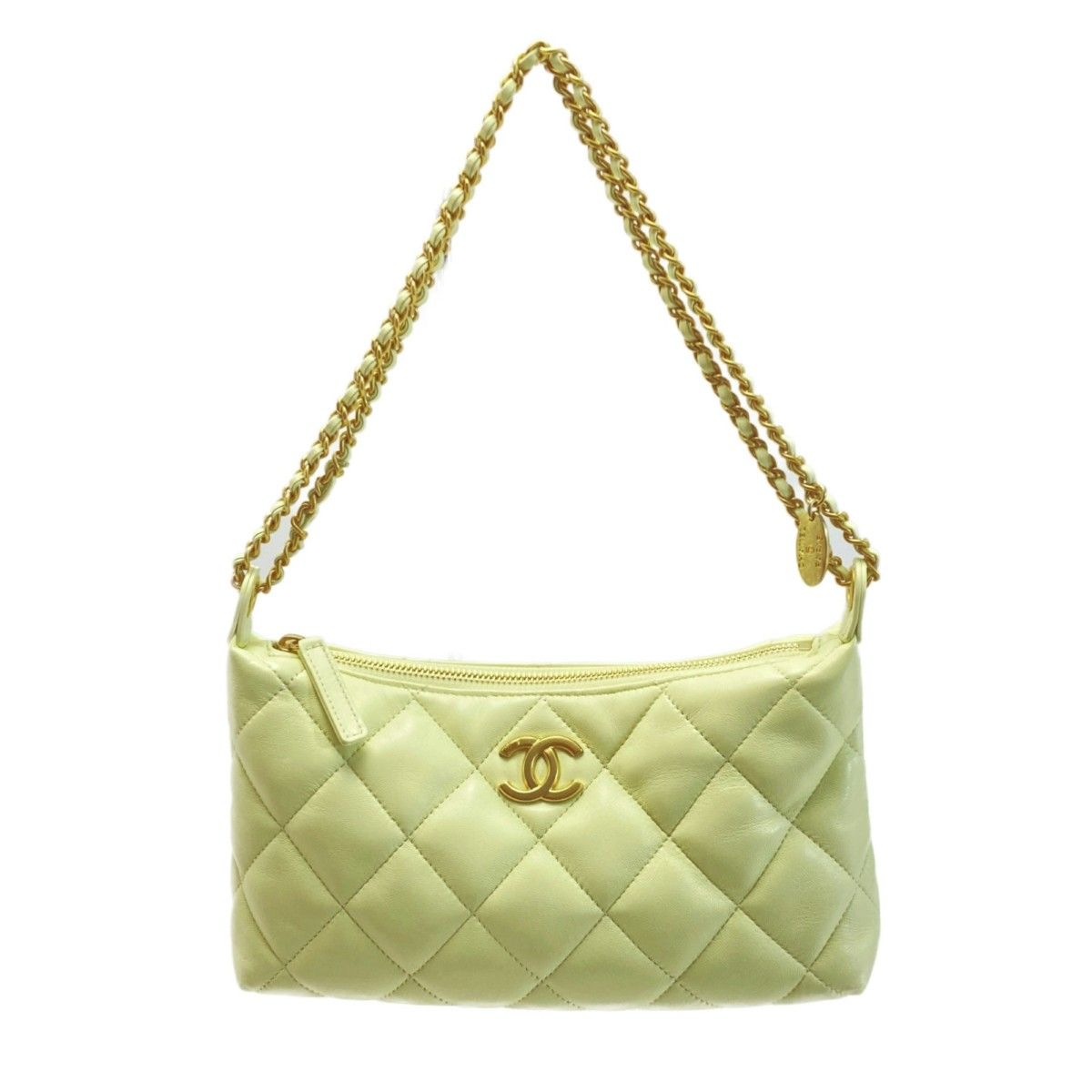 Chanel CC Logo Quilted Hobo Yellow Lambskin Chain