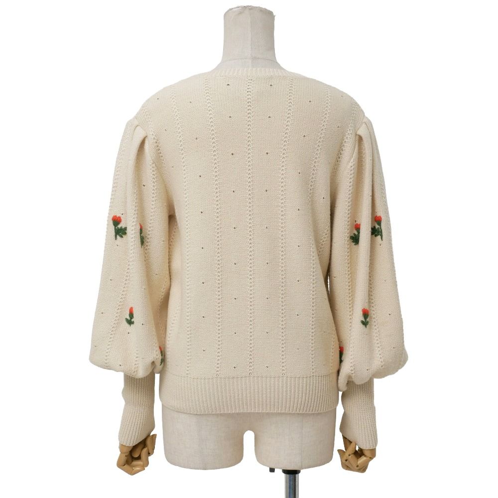 Gucci Knit XS Balloon Sleeve Sweater Flower Embroidery — view 3