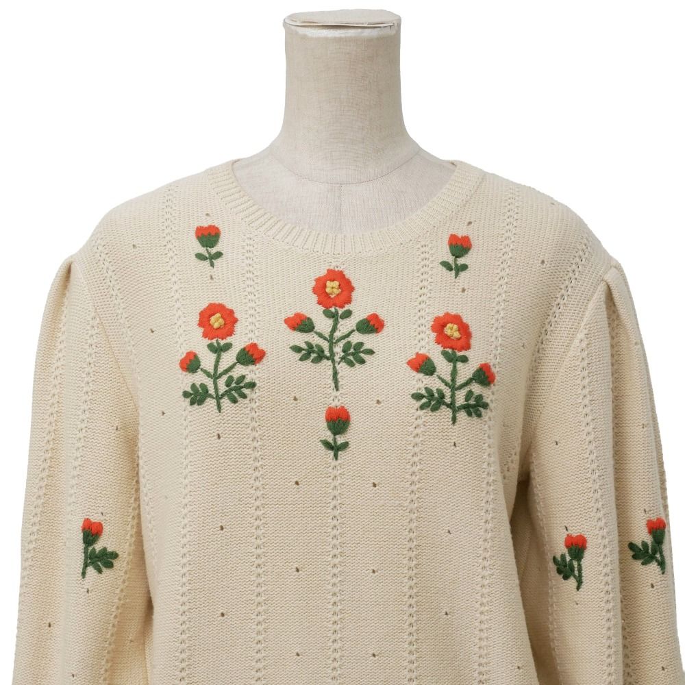 Gucci Knit XS Balloon Sleeve Sweater Flower Embroidery — view 2