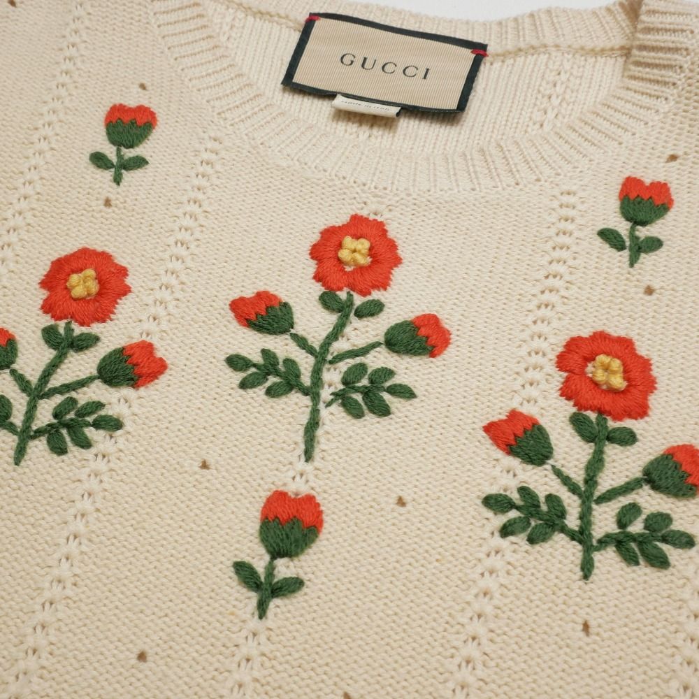 Gucci Knit XS Balloon Sleeve Sweater Flower Embroidery — view 4