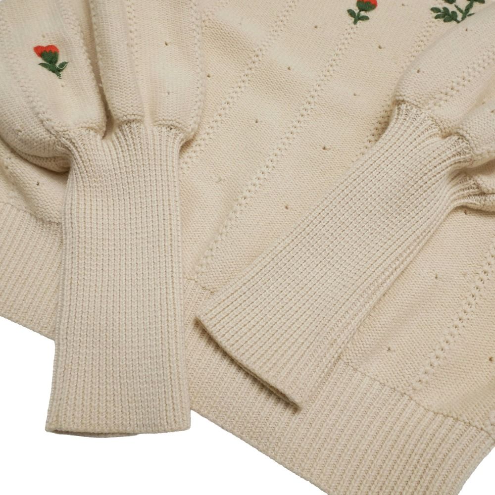 Gucci Knit XS Balloon Sleeve Sweater Flower Embroidery — view 5