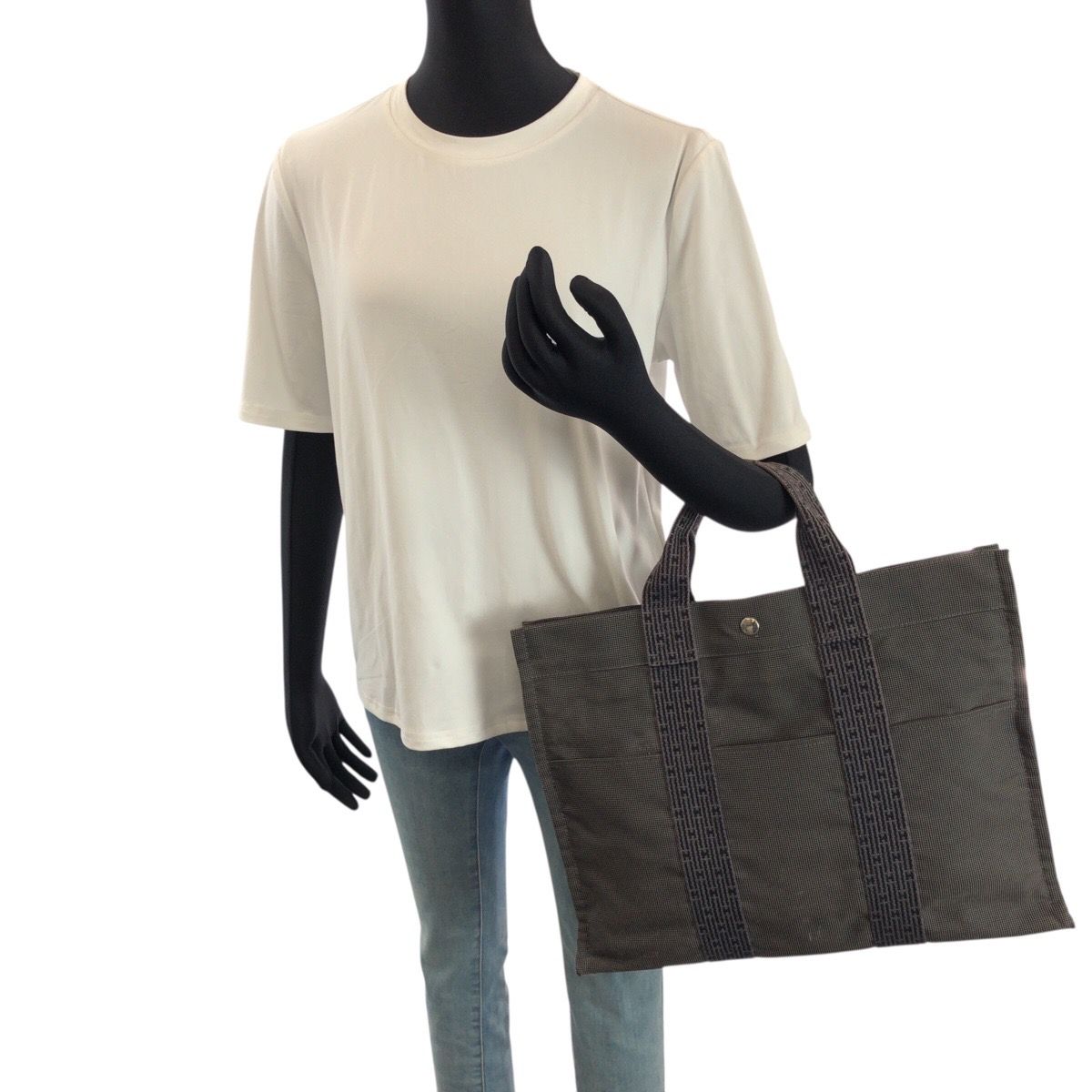 Hermes Her Line MM Gray Silver Polyamide Polyester Tote — view 7