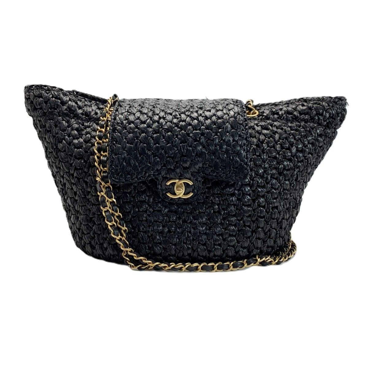 Chanel Tote Raffia Tweed & Gold