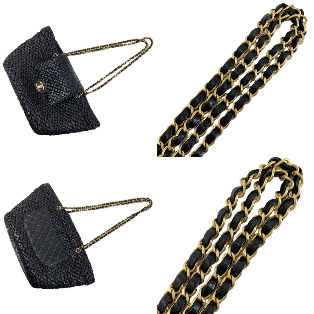 Chanel Tote Raffia Tweed & Gold — view 6