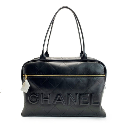Chanel Logo Bowla Stitch Calfskin Black Boston