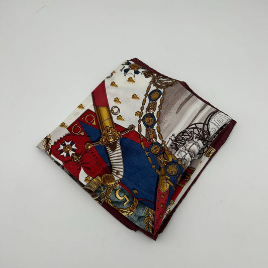 Hermes Carre 90 Napoleon Wine Red Gold Multi Color Silk Scarf