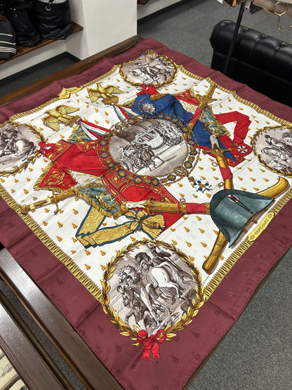 Hermes Carre 90 Napoleon Wine Red Gold Multi Color Silk Scarf — view 2