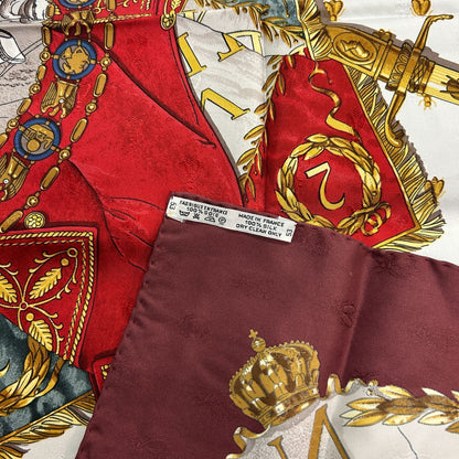 Hermes Carre 90 Napoleon Wine Red Gold Multi Color Silk Scarf — view 5