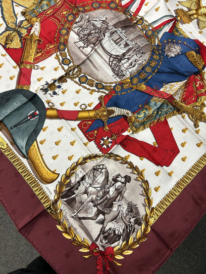 Hermes Carre 90 Napoleon Wine Red Gold Multi Color Silk Scarf — view 3