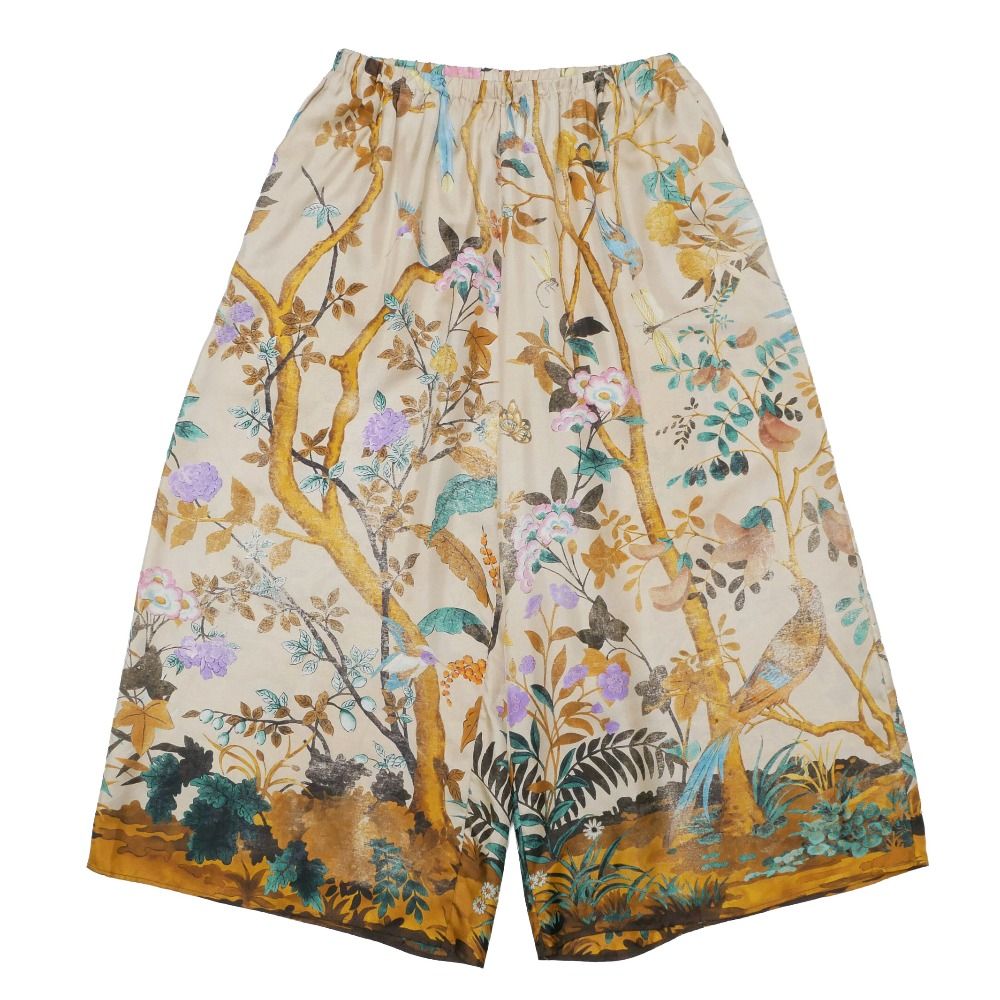 Gucci Wide Pants 42 Silk Satin All Over Pattern Cropped