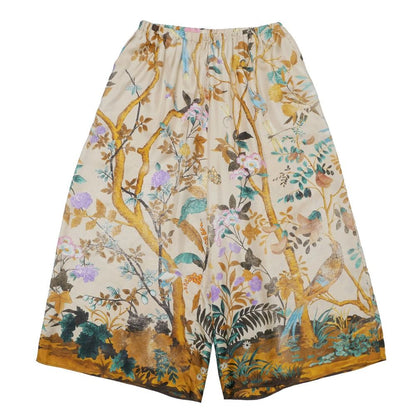 Gucci Wide Pants 42 Silk Satin All Over Pattern Cropped