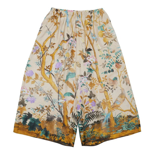 Gucci Wide Pants 42 Silk Satin All Over Pattern Cropped