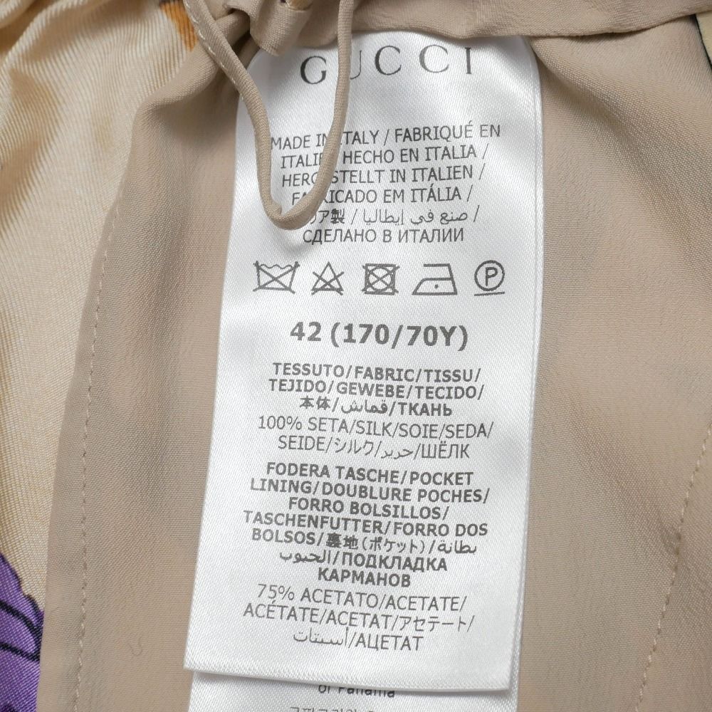 Gucci Wide Pants 42 Silk Satin All Over Pattern Cropped — view 5
