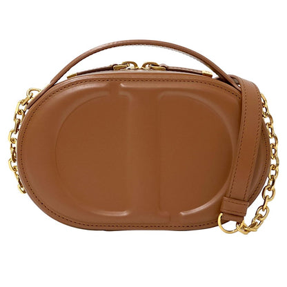 Dior Shoulder Bag Leather Oval Brown Compact