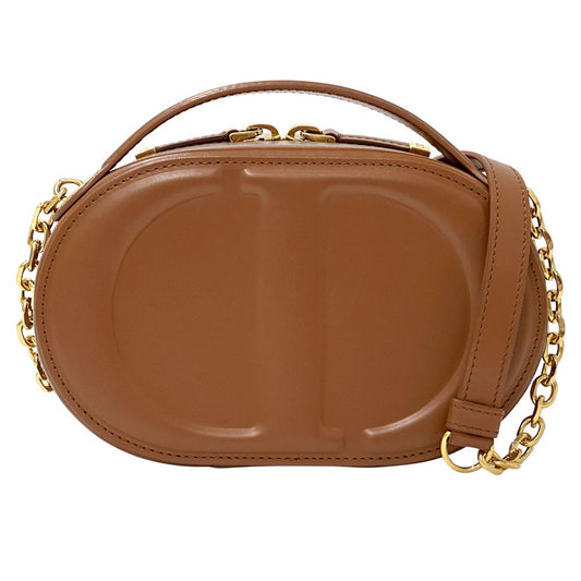 Dior Shoulder Bag Leather Oval Brown Compact