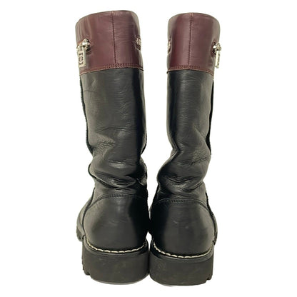 Chanel Short Boots 38 Black Bordeaux Embossed CC Logo Coco Leather — view 3