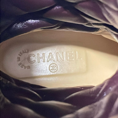 Chanel Short Boots 38 Black Bordeaux Embossed CC Logo Coco Leather — view 5
