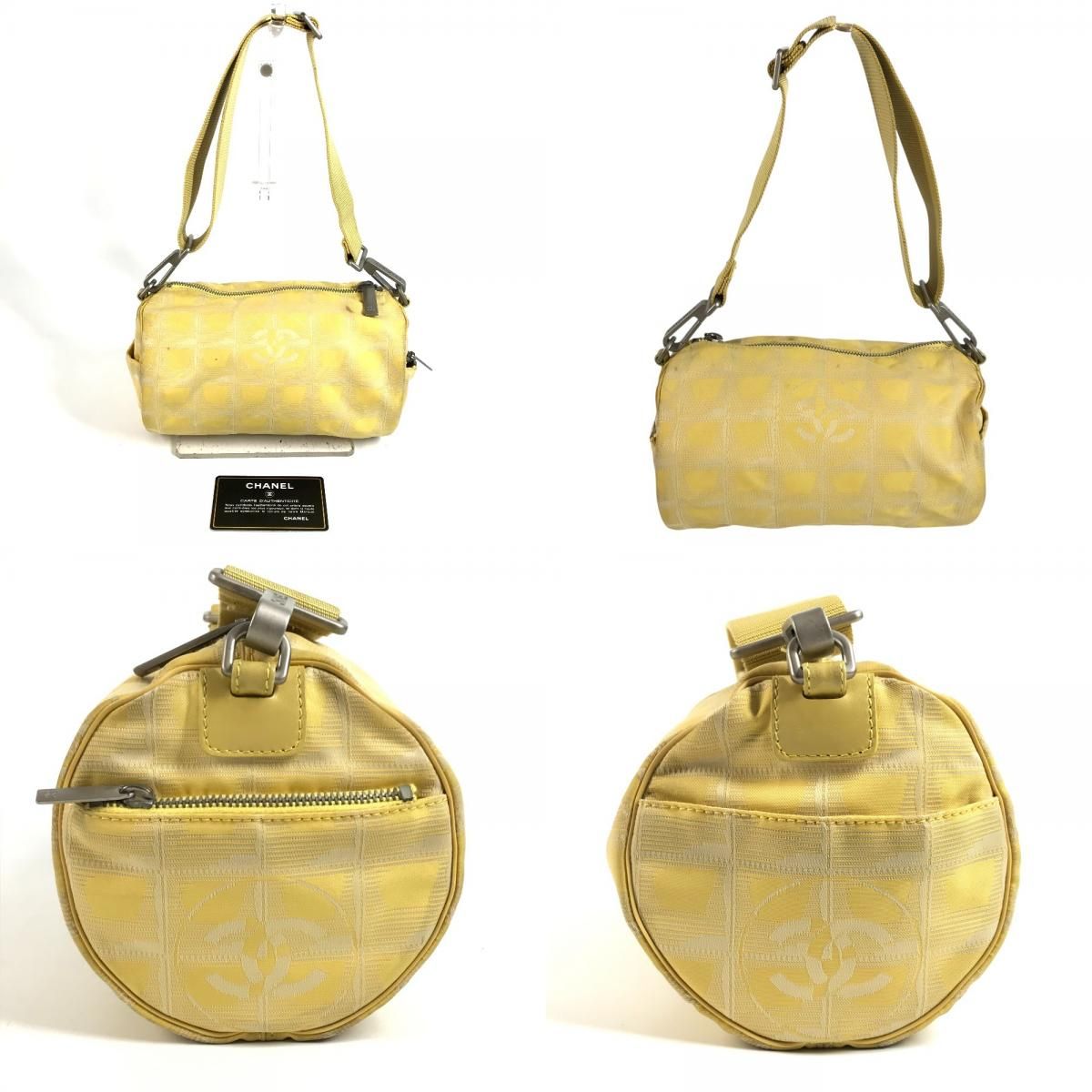 Chanel Shoulder Bag Cylindrical CC Logo Nylon Canvas Yellow — view 8