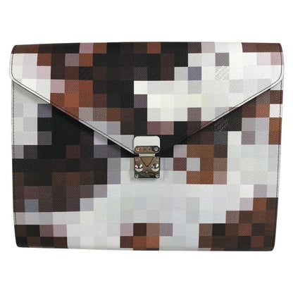 Louis Vuitton Clutch Folder Mark Cow Moflage Leather Brown