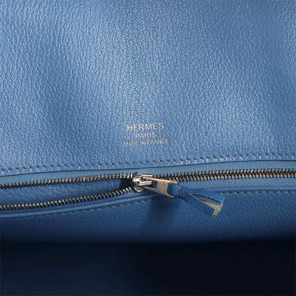 Hermes Birkin 35 Ghillies Taurillon Clemence Ever Color Blue Paradise Hand — view 7