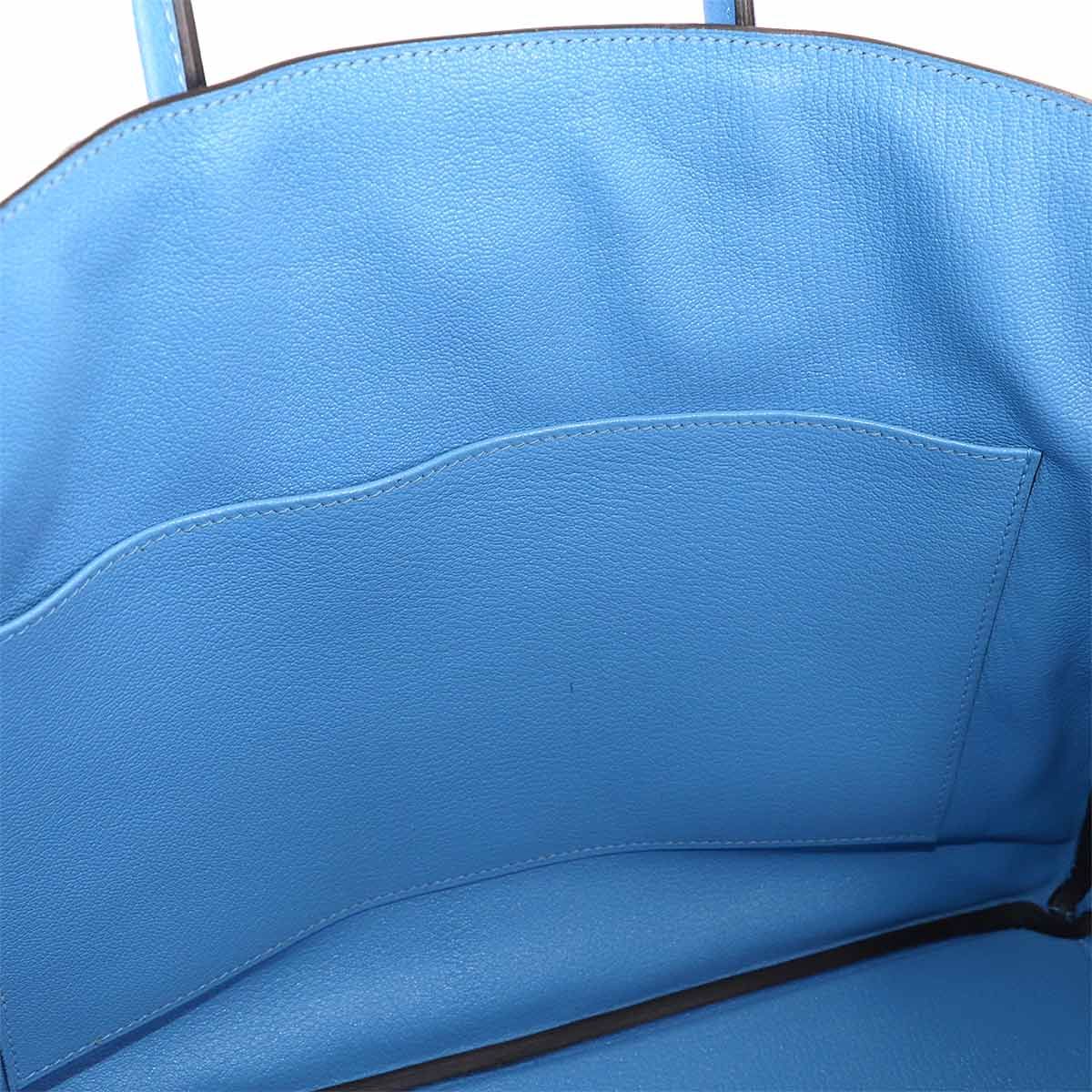 Hermes Birkin 35 Ghillies Taurillon Clemence Ever Color Blue Paradise Hand — view 8