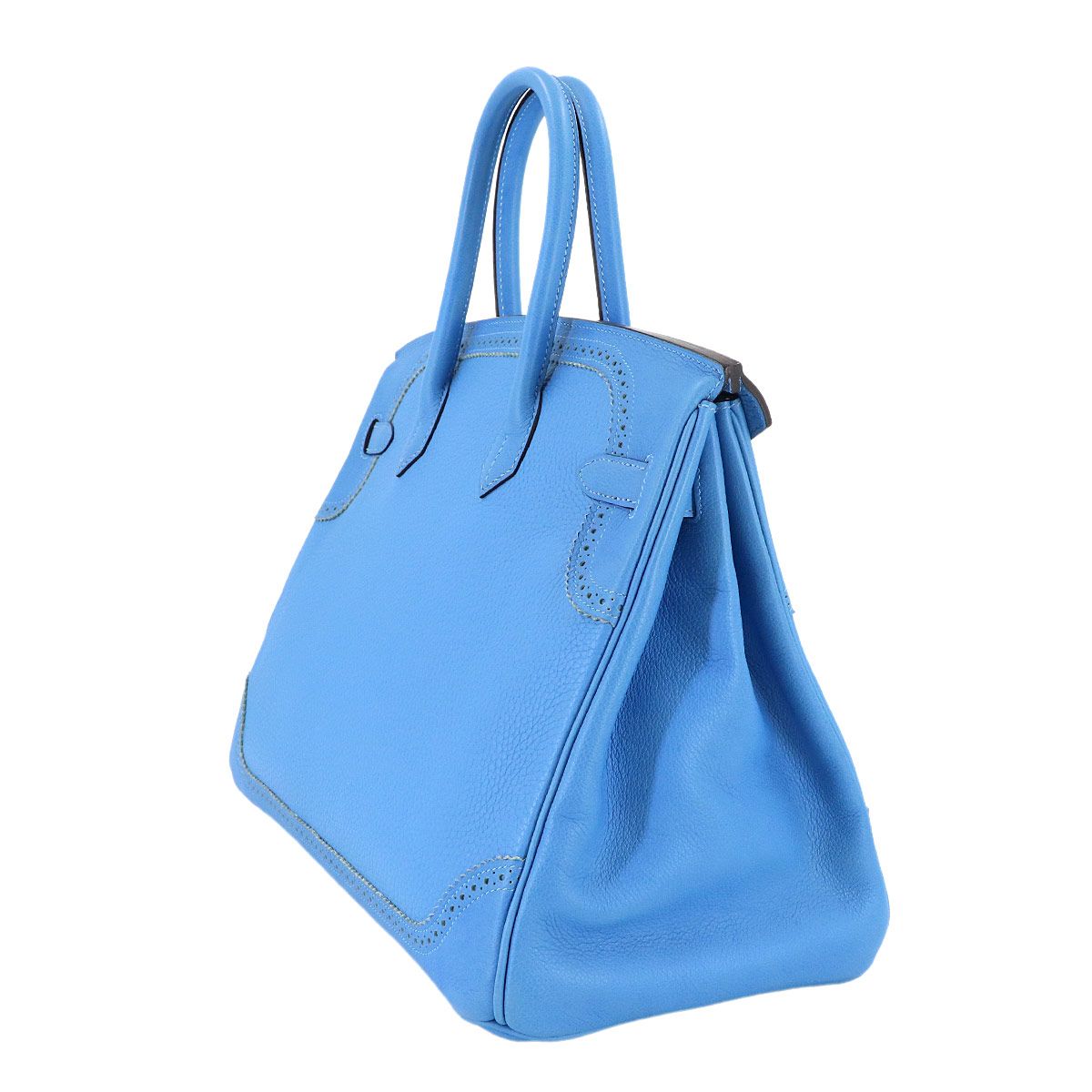 Hermes Birkin 35 Ghillies Taurillon Clemence Ever Color Blue Paradise Hand — view 3