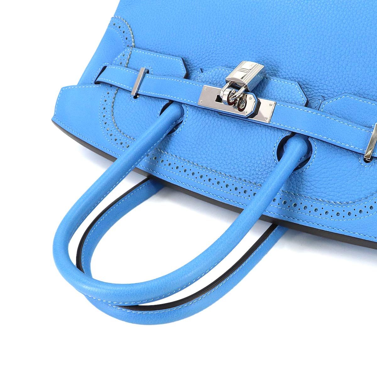 Hermes Birkin 35 Ghillies Taurillon Clemence Ever Color Blue Paradise Hand — view 5