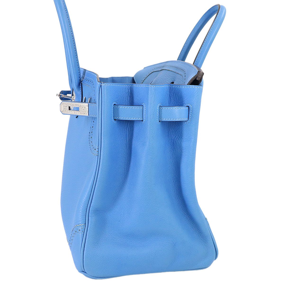 Hermes Birkin 35 Ghillies Taurillon Clemence Ever Color Blue Paradise Hand — view 9