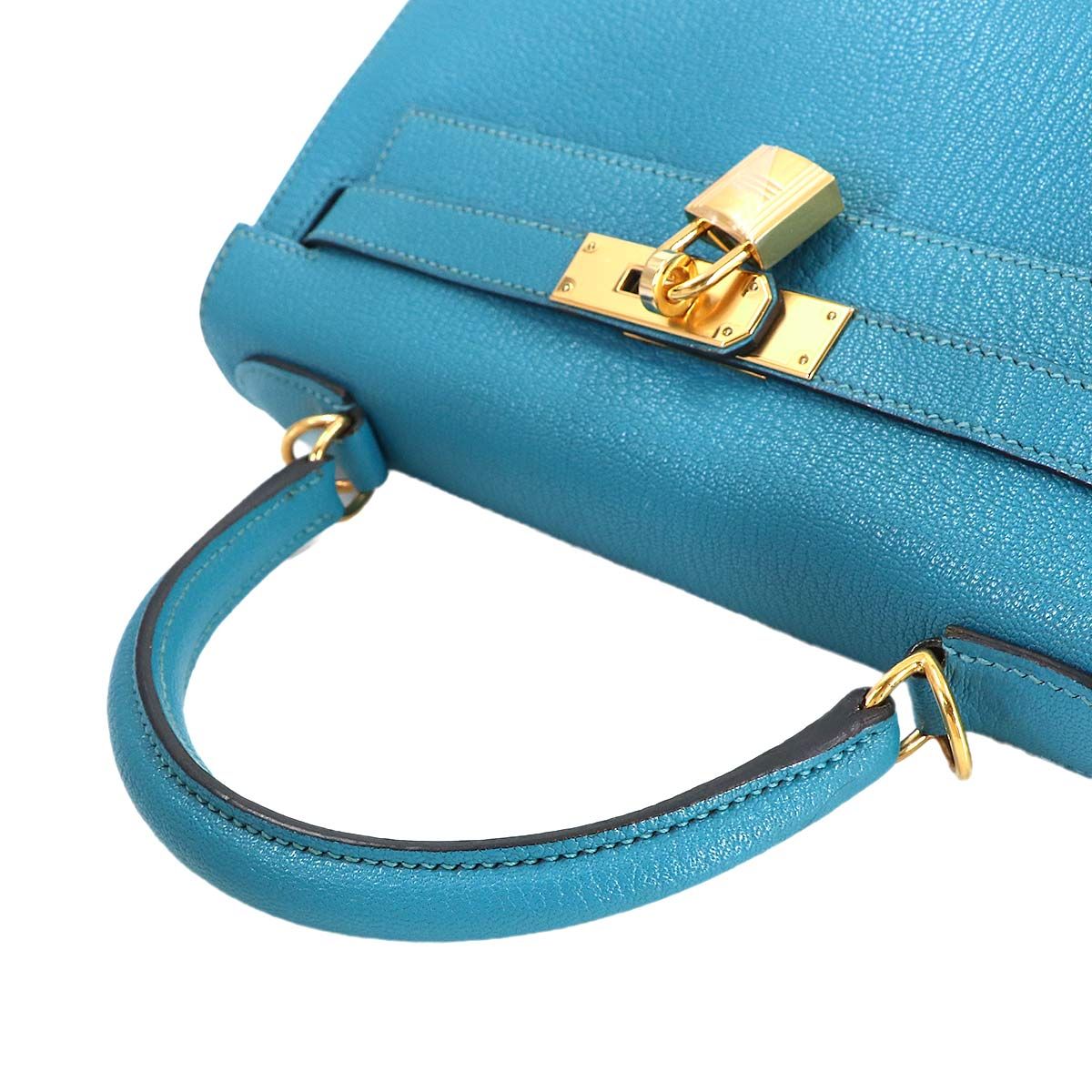 Hermes Kelly 28 Personal Chevre Blue Aztec Grimuet 2-Way Hand — view 5