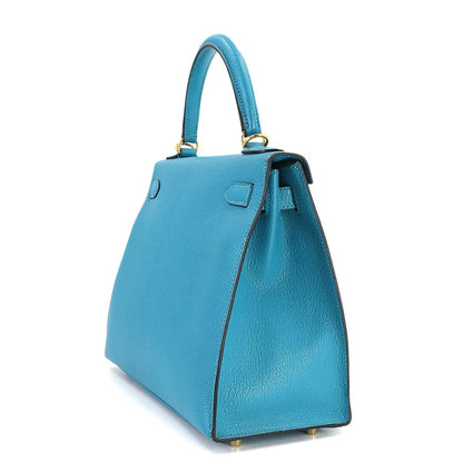 Hermes Kelly 28 Personal Chevre Blue Aztec Grimuet 2-Way Hand — view 3