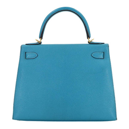 Hermes Kelly 28 Personal Chevre Blue Aztec Grimuet 2-Way Hand — view 2