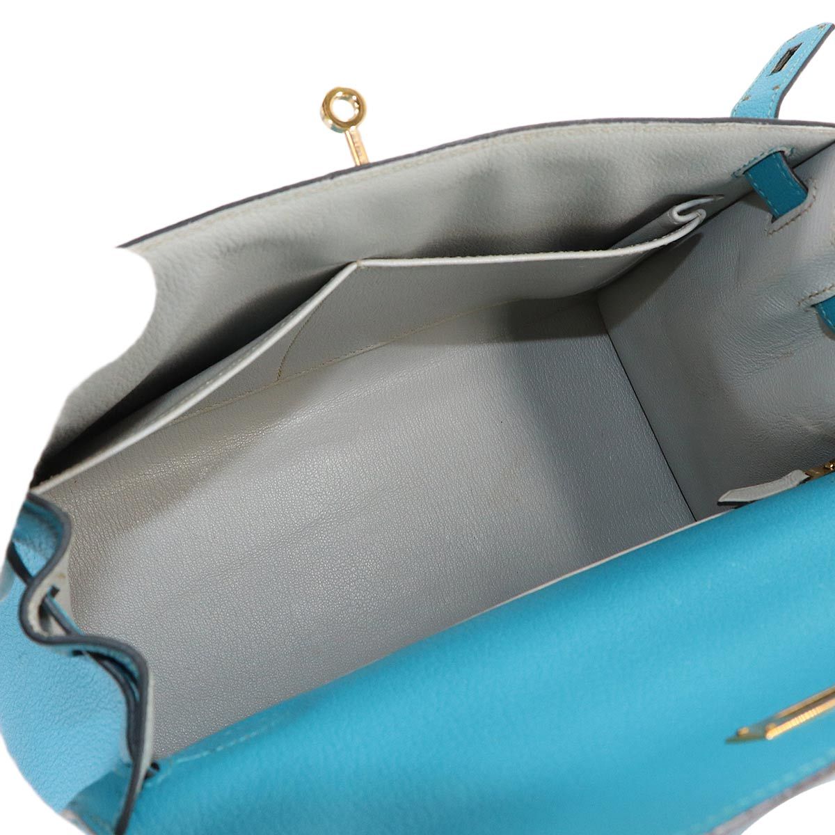 Hermes Kelly 28 Personal Chevre Blue Aztec Grimuet 2-Way Hand — view 6